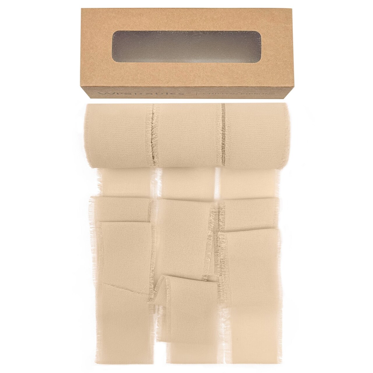 Wrapables Fringe Chiffon Ribbons, 1.5 Inch x 7 Yd Frayed Edges Chiffon Ribbons for Wedding Invitations, Bridal Bouquet, Gift Wrapping, DIY Arts & Crafts (Set of 3), Khaki